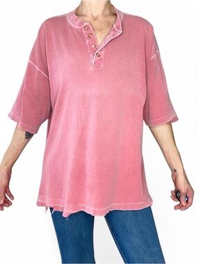 Vintage 80’s Bartack Men’s Salmon Pink Casual Distressed T-Shirt